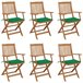 6 Sillas de jardín plegables de madera maciza acacia con cojines Verde Oscuro