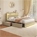 Cama, USB, Tipo C, Cama de Descanso, 4 Cajones, LED 148x213 Beige