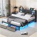 Cama doble con USB, 2 cajones, cabecero PU y LED Cama doble con USB, 2 cajones, cabecero PU y LED Negro