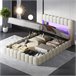 Cama, cama hidráulica, USB, iluminación LED, cama doble 193x220 Beige