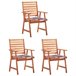 3 Sillas comedor de jardín de madera maciza acacia con cojines Multicolor
