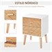 Mesita de Noche MDF y madera maciza HOMCOM 40 Blanco