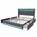 Cama tapizada, luces LED, puertos USB, puerto Tipo C, 4 cajones Gris