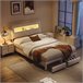 Cama tapizada, LED, USB, 2 cajones Cama tapizada, LED, USB, 2 cajones Beige