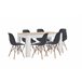 Mesa de Comedor o Cocina + 6 Sillas Estilo Nordico 138x80 Blanco/ Negro