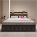 Cama doble con puerto USB, LED y almacenaje. Negro