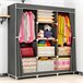 Armario Ropero de Tela Triple con Cortinas Correderas Thinia Home Blanco/ Gris