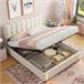 Cama tapizada, luces LED, espacio de almacenamiento Beige