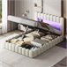 Cama con cabecero LED, cama acolchada con almacenaje 153x220 Beige