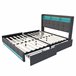 Cama tapizada, luces LED, puertos USB, puerto Tipo C, 4 cajones Gris