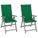 2 Sillas de jardín reclinables de madera con cojines Verde Oscuro