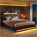Cama, cama de matrimonio, LED, USB Negro
