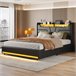 Cama, cama de matrimonio, LED, USB Negro