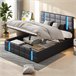 Cama, LED, USB, Tipo-c, Cama juvenil, Cama doble 167x205 Negro