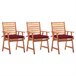 3 Sillas de comedor para jardín de madera con cojines Rojo