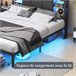 Cama doble con USB, 2 cajones, cabecero PU y LED Negro