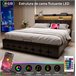 Cama doble con puerto USB, LED y almacenaje. Negro