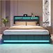 Cama tapizada, LED, USB, Tipo C, 4 cajones Cama tapizada, LED, USB, Tipo C, 4 cajones Gris