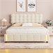 Cama tapizada, luces LED, espacio de almacenamiento Beige