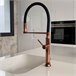 Grifo de Fregadero de Cocina Monomando Cobre Satinado con Caño Dorado