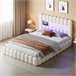 Cama, cama hidráulica, USB, iluminación LED, cama doble 193x220 Beige