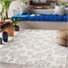 Alfombra de cuerda sisal FLAT Hojas Pájaros 140x200 Blanco/ Gris