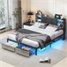 cama, led, usb, cama para adolescentes, cama doble, cajones 140x214 cama, led, usb, cama para adolescentes, cama doble, cajones 140x214 Negro