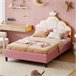 Cama Princesa, con Cabecero Corona Regulable y Luces LED 140x203 Rosa