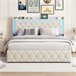 Cama LED, elevación gas, puertos USB/C Beige