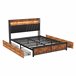 Cama de metal, USB, LED, 4 cajones 160x217 Multicolor