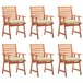 6 Sillas de comedor para jardín de madera con cojines Crema