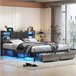 Cama doble con USB, 2 cajones, cabecero PU y LED Cama doble con USB, 2 cajones, cabecero PU y LED Negro