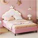 Cama Princesa, con Cabecero Corona Regulable y Luces LED 140x203 Rosa