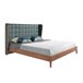 Cama matrimonio tapizada en polipiel  y madera chapada en nogal Verde Oscuro
