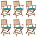 6 Sillas de jardín plegables de madera con cojines Azul