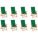 8 Sillas de jardín reclinables de madera con cojines Verde Oscuro