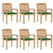 6 Sillas de jardín apilables de madera de teca con cojines Verde Oscuro