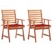 2 Sillas comedor de jardín de madera maciza acacia con cojines Rojo