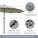 Sombrilla Doble Acero, Poliéster Outsunny Gris