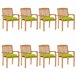8 Sillas de jardín apilables de madera de teca con cojines Verde