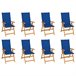 8 Sillas de jardín reclinables de madera con cojines Azul