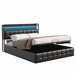 Cama doble con puerto USB, LED y almacenaje. Negro