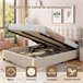 Cama tapizada, luces LED, espacio de almacenamiento Beige