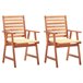2 Sillas comedor de jardín de madera maciza acacia con cojines Crema