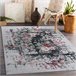 Alfombra lavable ANDRE 1816D flores vintage 80x150 Blanco/ Gris