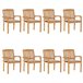 8 Sillas de jardín apilables de madera de teca con cojines Beige