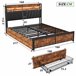 Cama de metal, USB, LED, 4 cajones 160x217 Multicolor