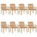 8 Sillas de jardín apilables de madera de teca con cojines Beige