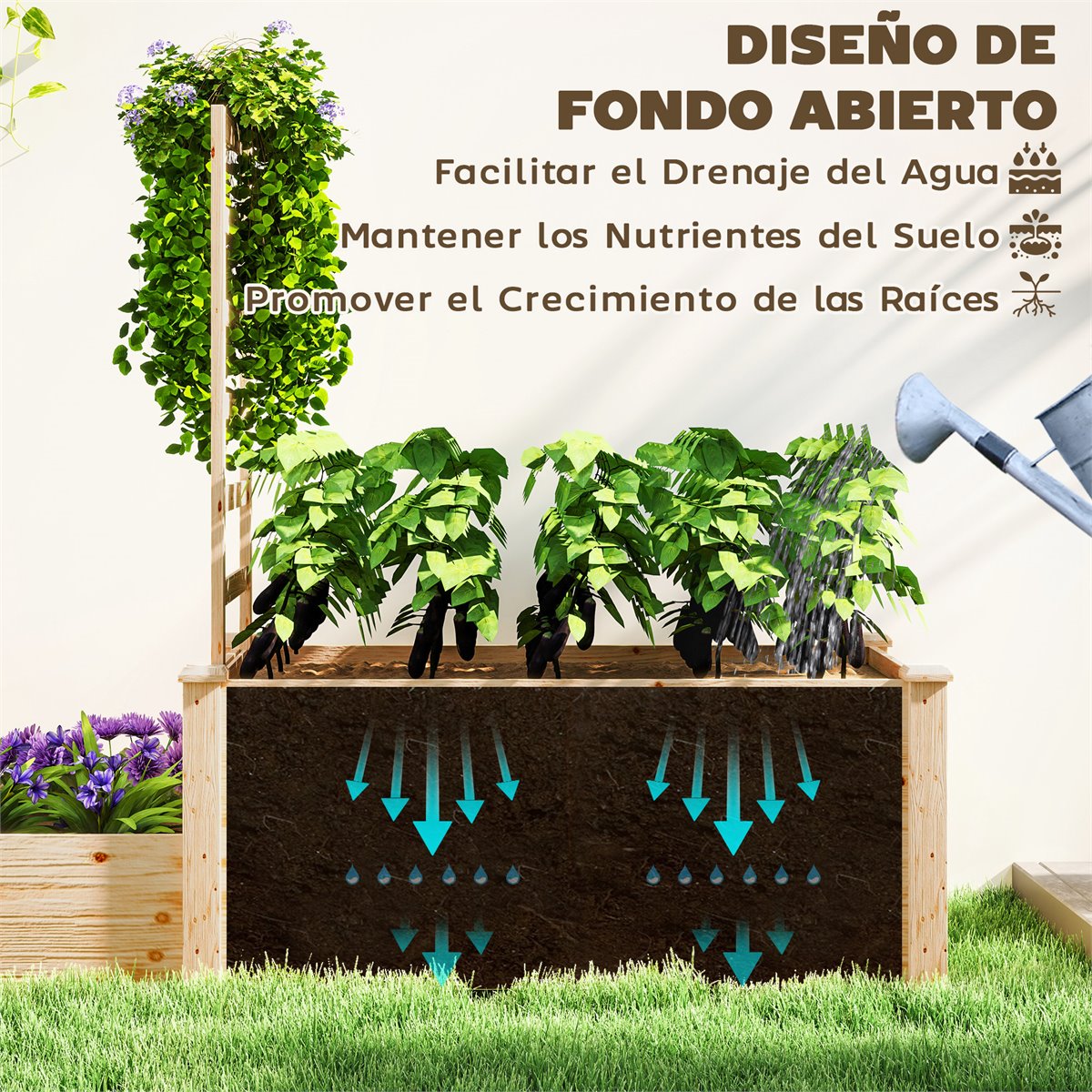 Fuente Solar Jardin Exterior Maceteros Grandes Exterior Outsunny Jardinera  Elevada Con Celosía De Madera Para Plantas Trepadoras Y 2 Cajas De Cultivo  Para Jardin Patio Terraza 222x63x132 Cm Natural 86453265 Jardineras Exterior, image size:1200x1200