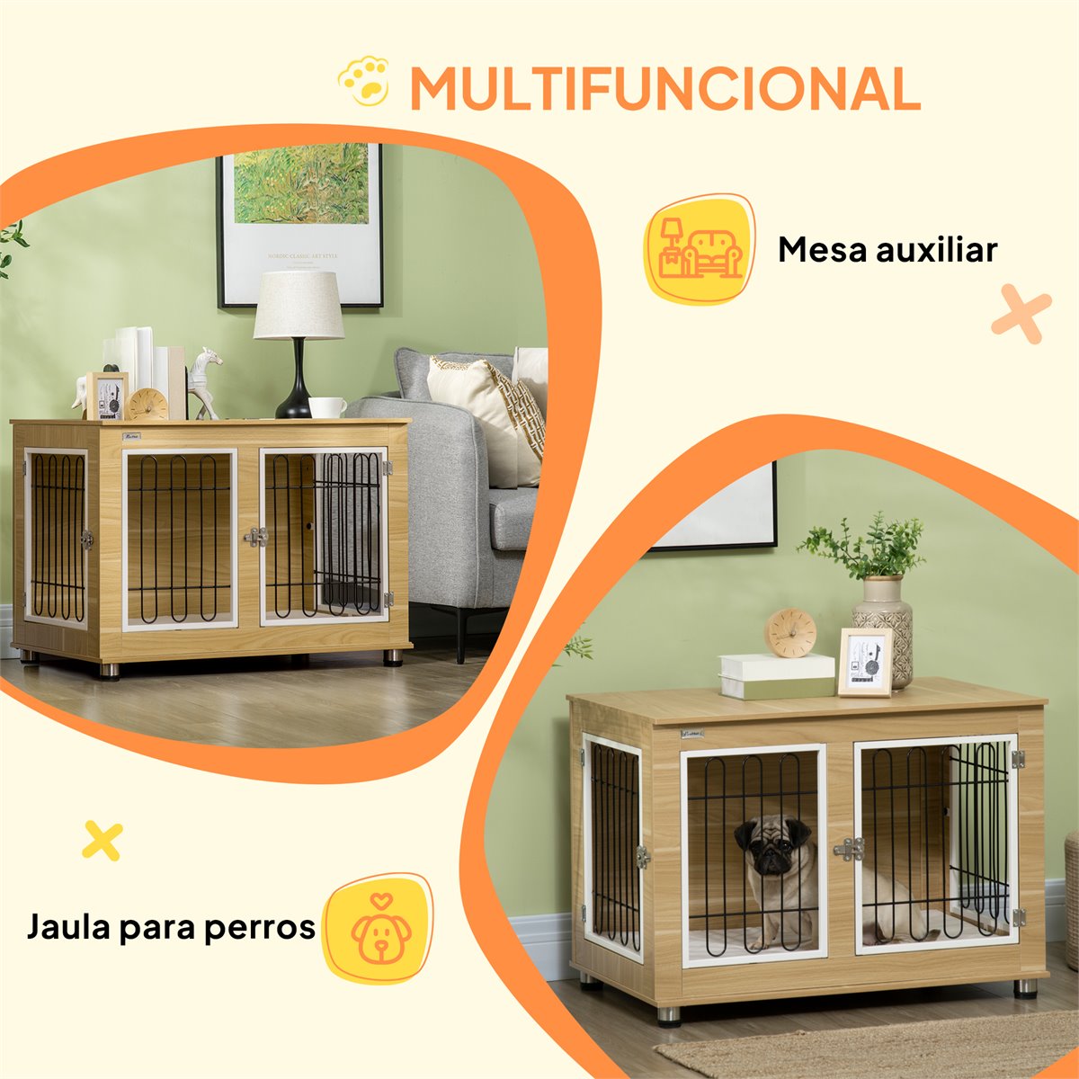 Transportin Perro Grande PawHut Jaula Para Perro, Estilo Muebles